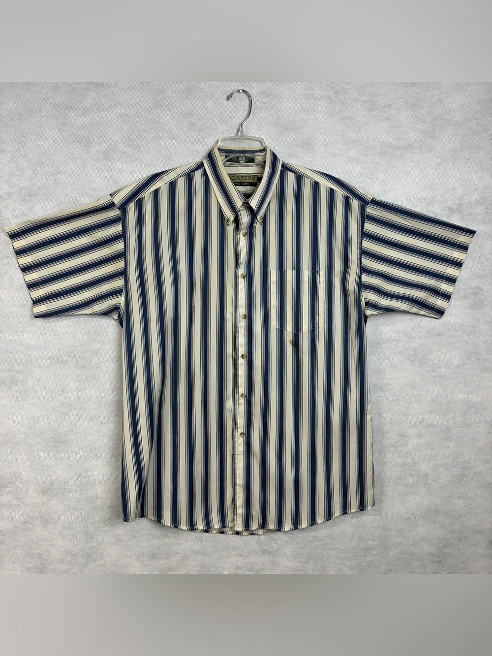 Vtg Loafers Reed St James Shirt Mens Large Blue White SS Striped Button Up Flaw